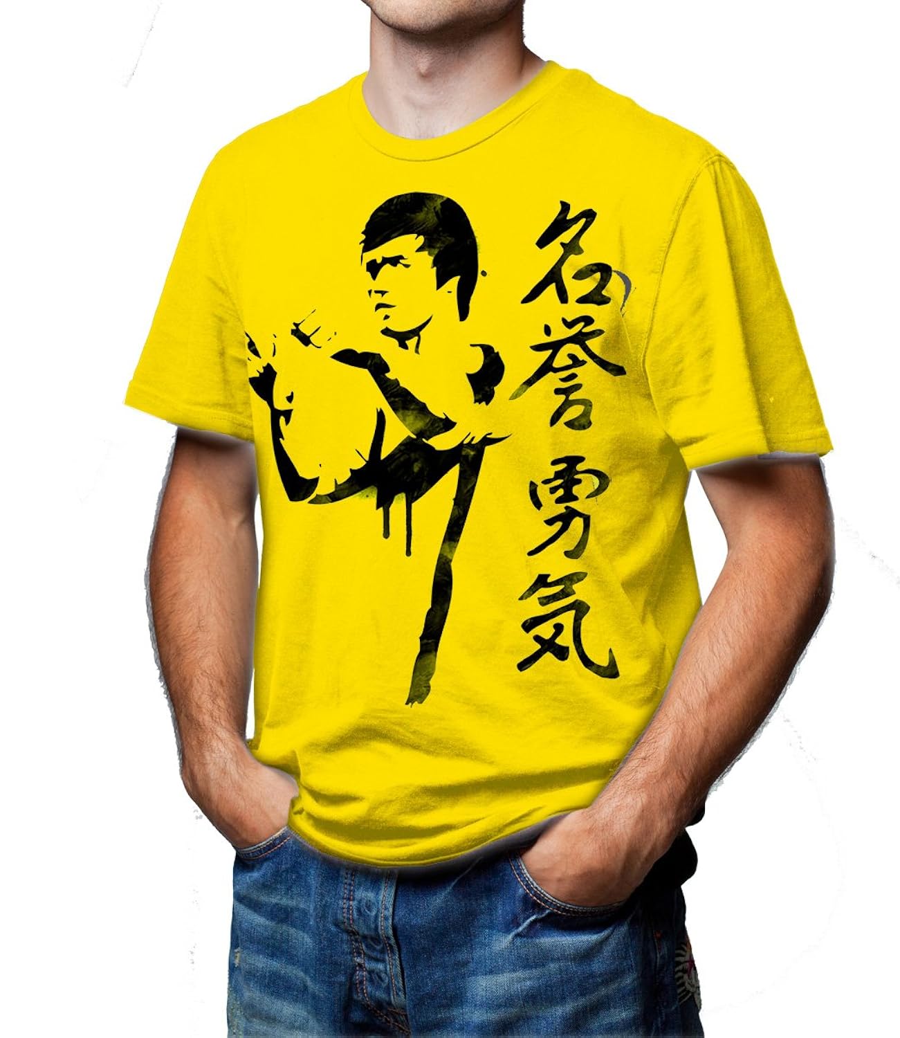 ufc bruce lee 黑色油漆短袖 t 恤 黄色 大